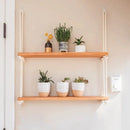 Prateleira de Madeira Suspensa com Cordas Nicho Decorativo