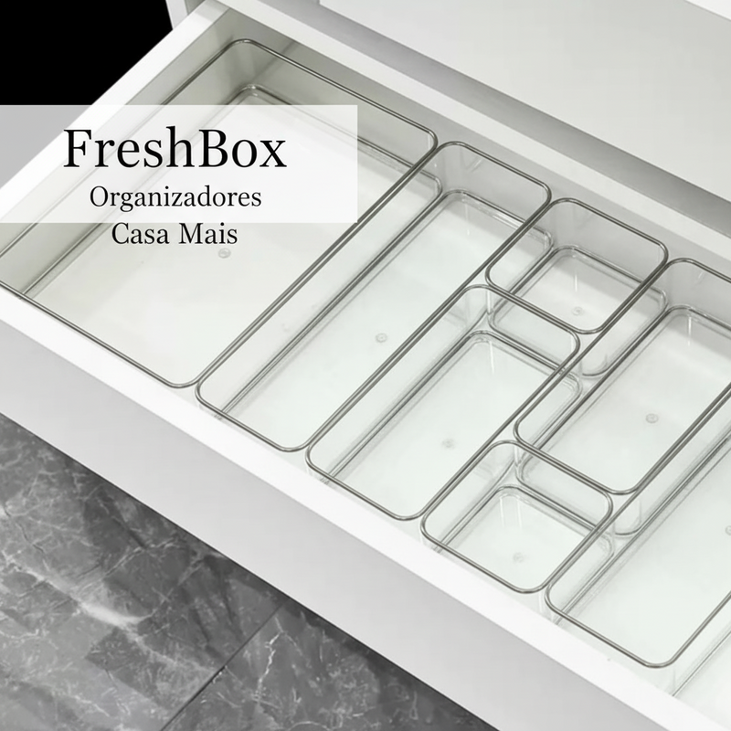 Conjunto 7 Organizadores Multiuso para Gavetas, Armários, Geladeiras Potes em Acrílico