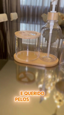 Conjunto Banheiro Lavabo 5 Peças Bambu Porta-Objetos, Dispenser, Escova e Bandeja