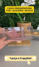 Organizador 23X8X6CM Acrilico Transparente Com Tampa 3 Divisórias Para Algodão Cotonete