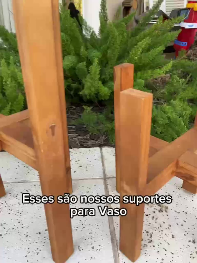 Suporte Legs para Vaso Cachepot em Madeira Pinus 55cm /40cm com Vaso de Plantas