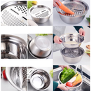 Conjunto Luxo Inox Bowl Ralador Fatiador Escorredor com Tampa Armazenamento com Caixa para Presente