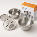 Conjunto Luxo Inox Bowl Ralador Fatiador Escorredor com Tampa Armazenamento com Caixa para Presente