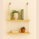 Prateleira de Madeira Suspensa com Cordas Nicho Decorativo