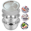 Conjunto Luxo Inox Bowl Ralador Fatiador Escorredor com Tampa Armazenamento com Caixa para Presente