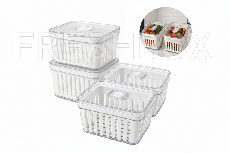 Organizador de Geladeira FreshBox™ 3.8L com Cesto e Controle de Ventilação