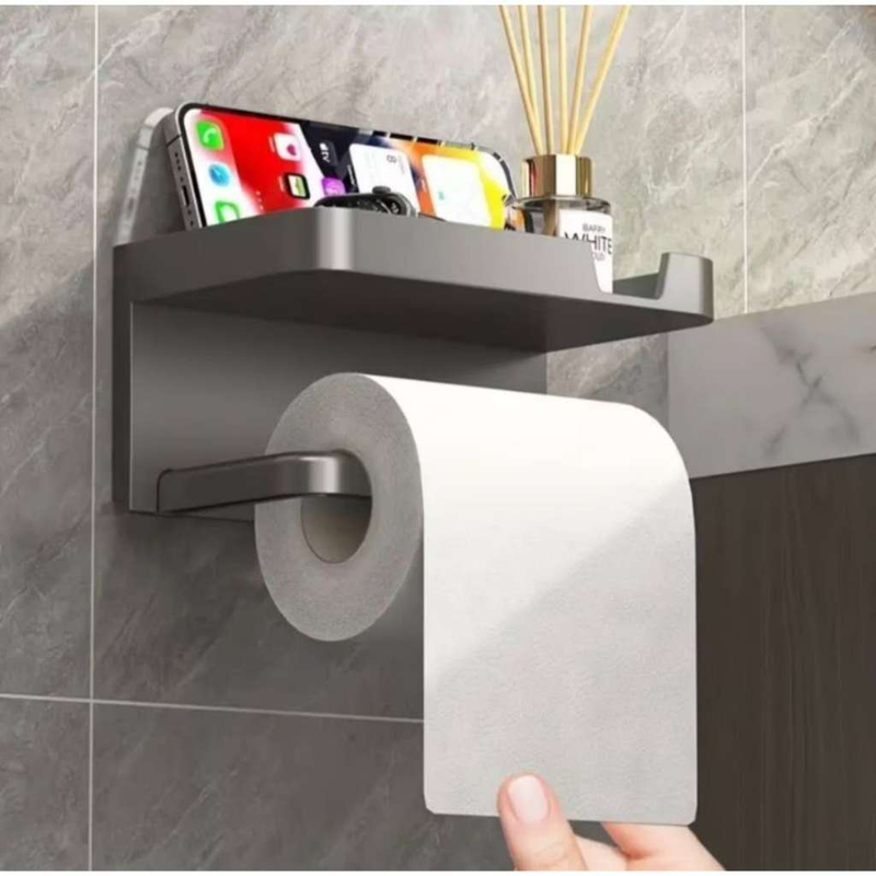 Suporte Porta Papel Higiênico Parede Adesivo Prateleira Celular Lenço Umedecido Banheiro