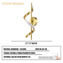 Arandela LED Espiral Dourada 40cm