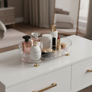 Organizador de Mesa Transparente Premium – Bandeja Multiuso para Maquiagem, Perfumes e Skincare