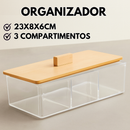 Organizador 23X8X6CM Acrilico Transparente Com Tampa 3 Divisórias Para Algodão Cotonete