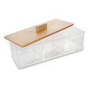 Organizador 23X8X6CM Acrilico Transparente Com Tampa 3 Divisórias Para Algodão Cotonete
