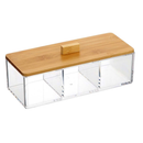 Organizador 23X8X6CM Acrilico Transparente Com Tampa 3 Divisórias Para Algodão Cotonete
