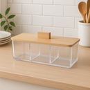 Organizador 23X8X6CM Acrilico Transparente Com Tampa 3 Divisórias Para Algodão Cotonete