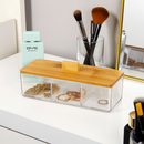 Organizador 23X8X6CM Acrilico Transparente Com Tampa 3 Divisórias Para Algodão Cotonete