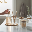 Conjunto Banheiro Lavabo 5 Peças Bambu Porta-Objetos, Dispenser, Escova e Bandeja