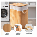 Cesto Roupa Bambu Retangular Redondo Com Tampa Cesto Oraganizador Roupa Suja Alças Banheiro Bege 72 LITROS