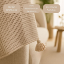 Manta Decorativa Premium para Sofá em Algodão com Pompom Artesanal – Casa Mais 1,40 x 1,40