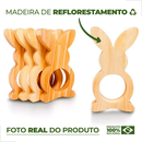 Argolas Porta-Guardanapo Coelho de Páscoa Casa Mais – Madeira Natural (6 unidades) 