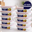 Kit 10 Potes Vidro Hermético Retangular 4 Travas Marmita Premium - 370 ml