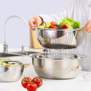 Conjunto 3 em 1 Inox Ralador com Tigelas | Escorredor + Bacia + Fatiador Multifuncional