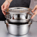 Conjunto 3 em 1 Inox Ralador com Tigelas | Escorredor + Bacia + Fatiador Multifuncional