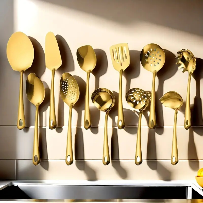 Conjunto Elegance Gold Home Utensílios Pólido – 11 Peças em Aço Inoxidável 