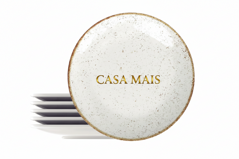 Kit com 6 Pratos de Sobremesa Rústico Decorado – Porcelana Premium 21 cm