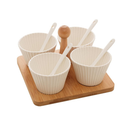 Conjunto de Molheiras em Bambu com Suporte – 4 Peças | Mesa Posta Premium