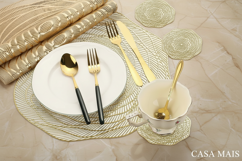 Dourado Jogo Americano KIT6 Sousplat Mesa Posta Jantar Design De Recorte B1037