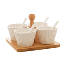 4 Molheiras com Colher e Suporte Wolff de Bambu 16cm x 16cm