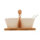 4 Molheiras com Colher e Suporte Wolff de Bambu 16cm x 16cm