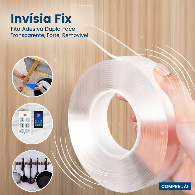 Fita Dupla Face Extra Forte Transparente NanoGel Silicone Mágica Adesiva Cola na Parede Móvel Porta